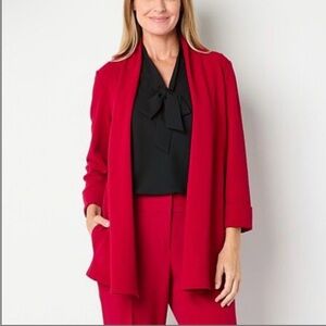 Black Label By Evan-Picone Long Sleeve Open Front Red Cardigan Jacket XS NWT